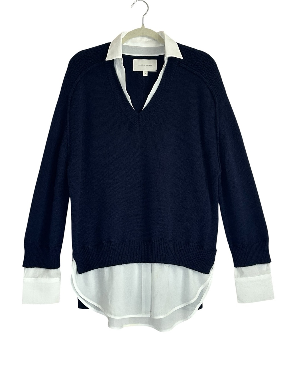 Brochu Walker Looker Layer Cashmere Blend Navy Sweater Minimalist Med - Picture 4 of 11